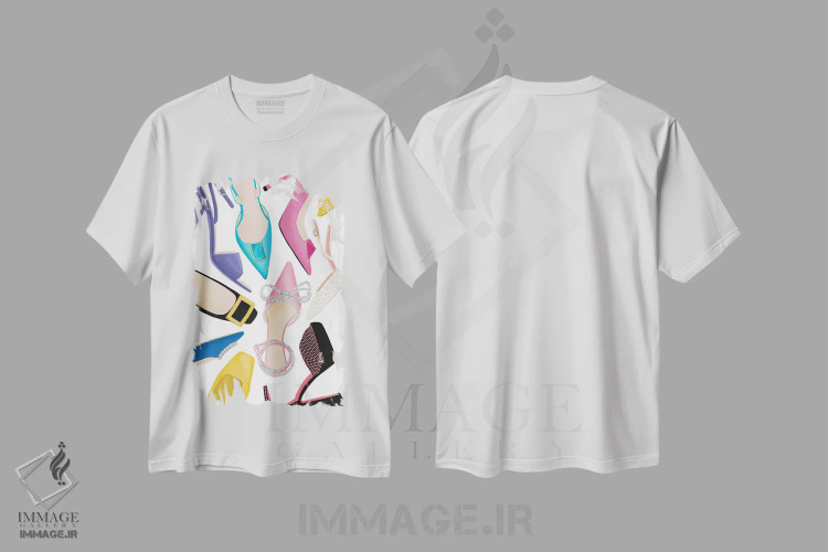 تیشرت سفید طرح دار دنیایی از کفش ها، تزئینی اثر لا فَم ژوژو | immage.ir