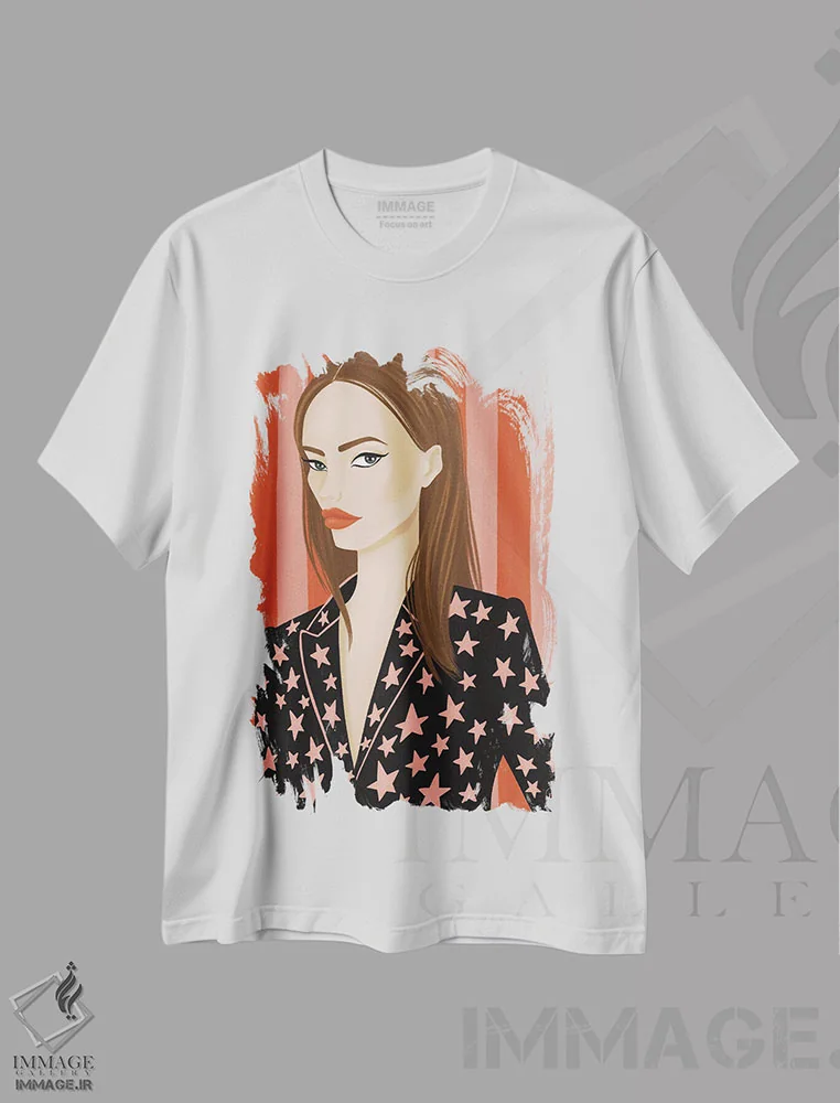 تیشرت سفید طرح دار ستاره ها و راه راه ها، تزئینی اثر لا فَم ژوژو | فروشگاه ایماژ