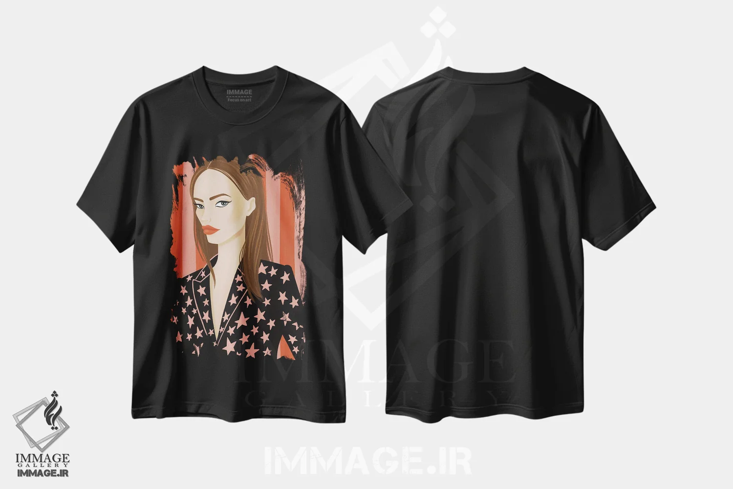 تیشرت مشکی طرح دار ستاره ها و راه راه ها، تزئینی اثر لا فَم ژوژو | immage.ir