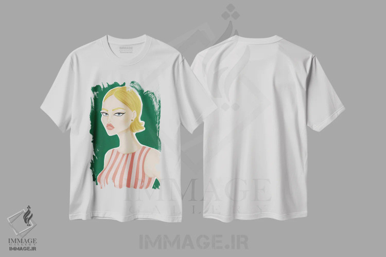 تیشرت سفید طرح دار راه راه های صورتی، تزئینی اثر لا فَم ژوژو | immage.ir