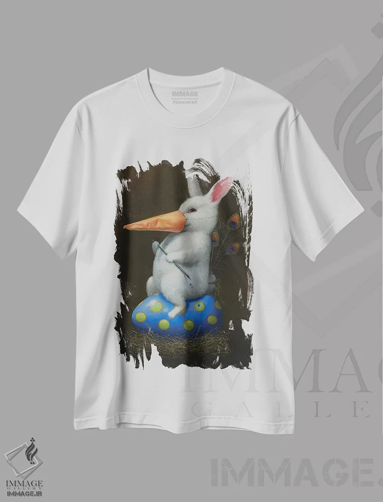تیشرت سفید طرح دار نقاب دار، هنر فاخر معاصر اثر لیزا فالکن سترن | فروشگاه ایماژ