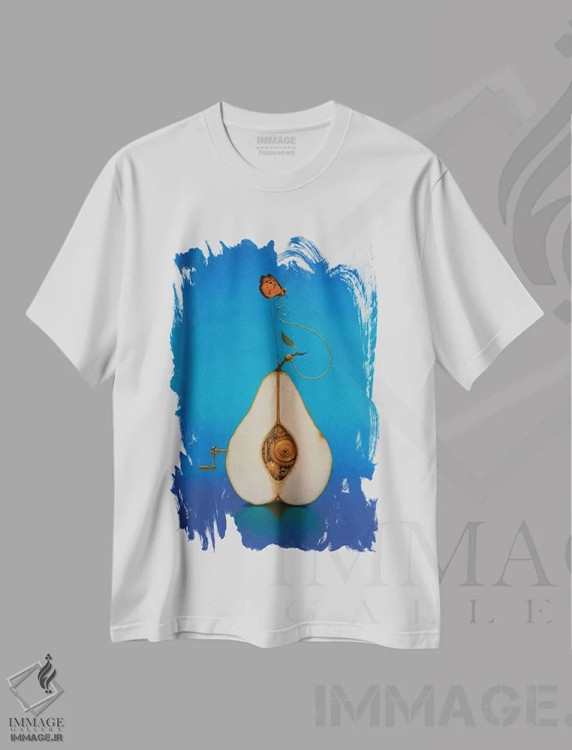 تیشرت سفید طرح دار گلابی استیم پانک، دکوراسیون جایگزین اثر لیزا فالکن سترن | فروشگاه ایماژ