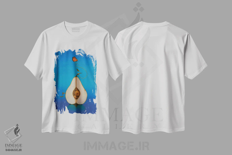 تیشرت سفید طرح دار گلابی استیم پانک، دکوراسیون جایگزین اثر لیزا فالکن سترن | فروشگاه ایماژ