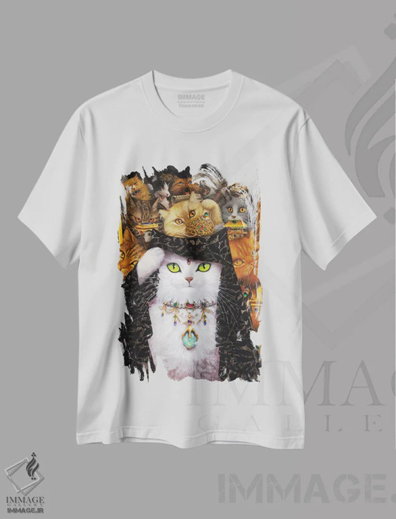 تیشرت سفید طرح دار گربه سفید، هنر فاخر معاصر اثر لیزا فالکن سترن | فروشگاه ایماژ