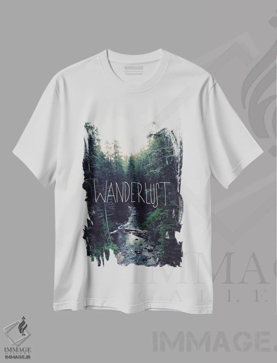 تیشرت سفید طرح دار آرزوی سفر، نهر رینیه، دکور معاصر اثر لیا فلورس | فروشگاه ایماژ