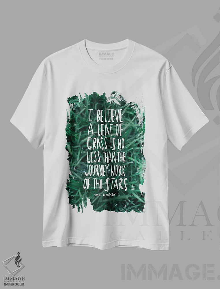 تیشرت سفید طرح دار برگ علف، تزئینی اثر لیا فلورس | فروشگاه ایماژ