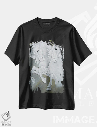 تیشرت مشکی طرح دار دو اسب، مدیوم اثر آلا گرانده | فروشگاه ایماژ