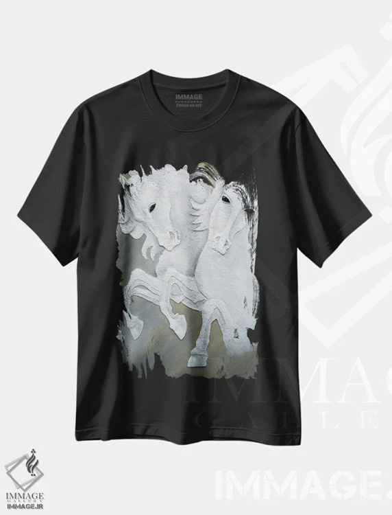 تیشرت مشکی طرح دار دو اسب، مدیوم اثر آلا گرانده | فروشگاه ایماژ