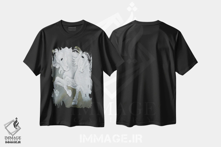 تیشرت مشکی طرح دار دو اسب، مدیوم اثر آلا گرانده | فروشگاه ایماژ