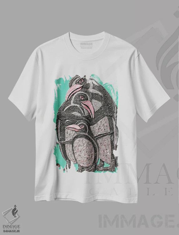 تیشرت سفید طرح دار عشق پنگوئنی، مدیوم اثر آلا گرانده | فروشگاه ایماژ