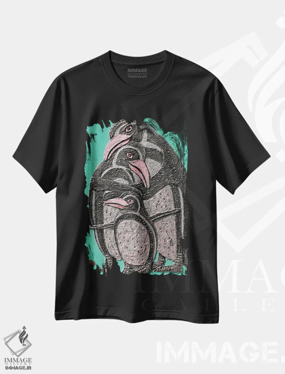 تیشرت مشکی طرح دار عشق پنگوئنی، مدیوم اثر آلا گرانده | immage.ir
