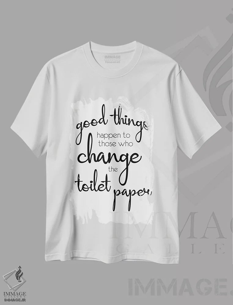 تیشرت سفید طرح دار چیزهای خوب، هنر دیجیتال سیاه و سفید اثر لورِن گیبونز | فروشگاه ایماژ