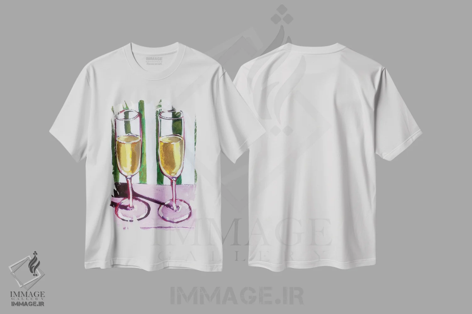 تیشرت سفید طرح دار شامپاین برای دو نفر، تزئینی اثر لورِل گرینفیلد | immage.ir