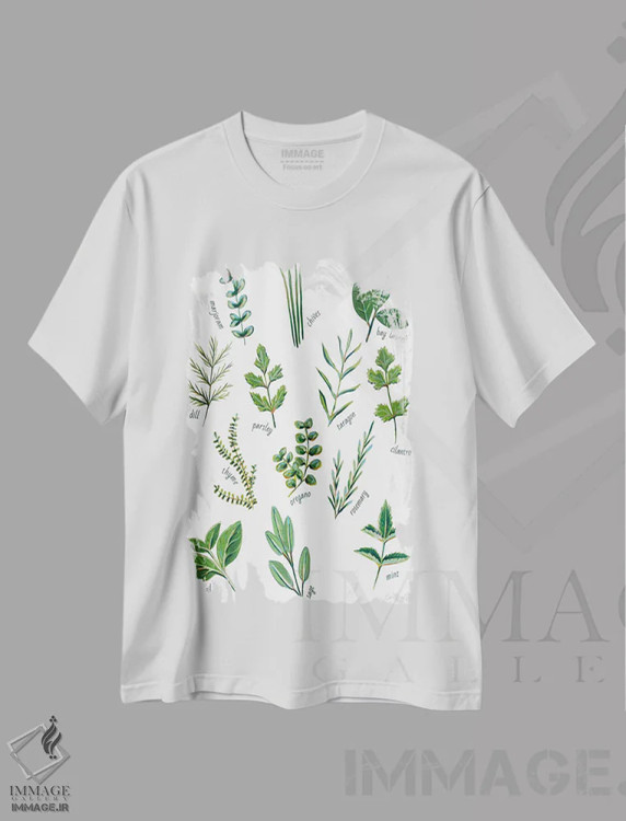 تیشرت سفید طرح دار سبزیجات معطر، دکور معاصر اثر لورِل گرینفیلد | immage.ir
