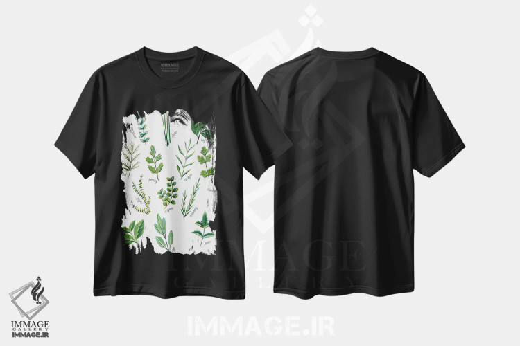 تیشرت مشکی طرح دار سبزیجات معطر، دکور معاصر اثر لورِل گرینفیلد | فروشگاه ایماژ