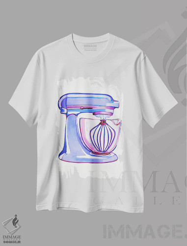 تیشرت سفید طرح دار همزن آبی پری وینکل، دکور معاصر اثر لورِل گرینفیلد | فروشگاه ایماژ