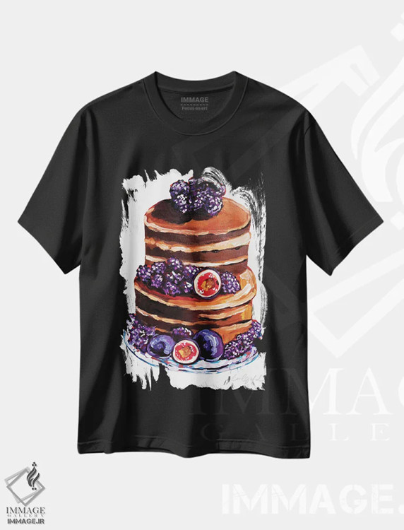 تیشرت مشکی طرح دار کیک انجیر و شاتوت، تزئینی اثر لورِل گرینفیلد | فروشگاه ایماژ