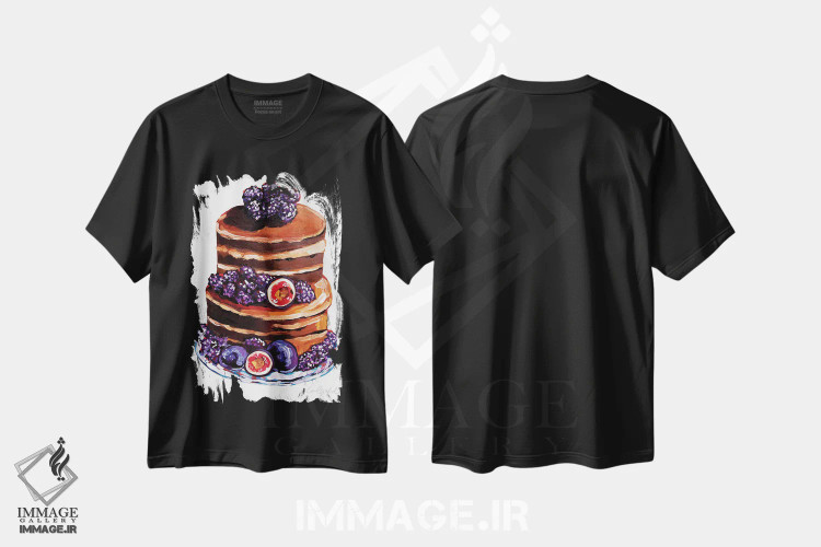 تیشرت مشکی طرح دار کیک انجیر و شاتوت، تزئینی اثر لورِل گرینفیلد | فروشگاه ایماژ