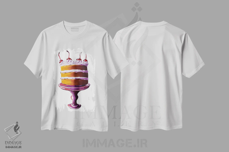 تیشرت سفید طرح دار کیک با گیلاس روی آن، تزئینی اثر لورِل گرینفیلد | immage.ir