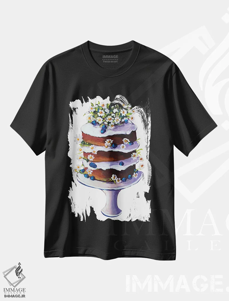 تیشرت مشکی طرح دار کیک گل مروارید، مدیوم اثر لورِل گرینفیلد | فروشگاه ایماژ