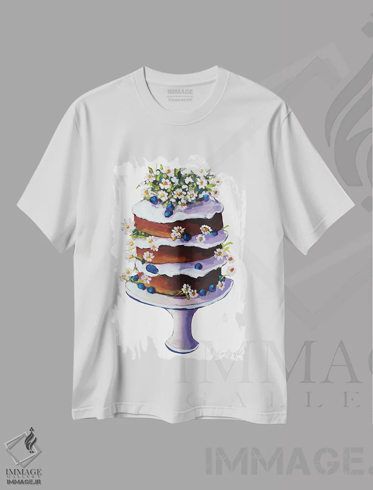 تیشرت سفید طرح دار کیک گل مروارید، مدیوم اثر لورِل گرینفیلد | immage.ir