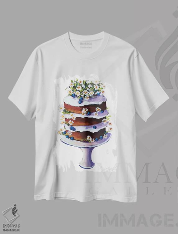 تیشرت سفید طرح دار کیک گل مروارید، مدیوم اثر لورِل گرینفیلد | immage.ir