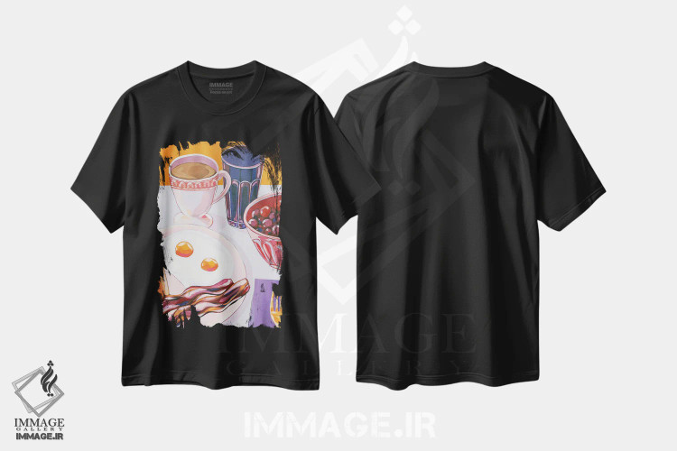 تیشرت مشکی طرح دار تخم مرغ و بیکن، تزئینی اثر لورِل گرینفیلد | فروشگاه ایماژ