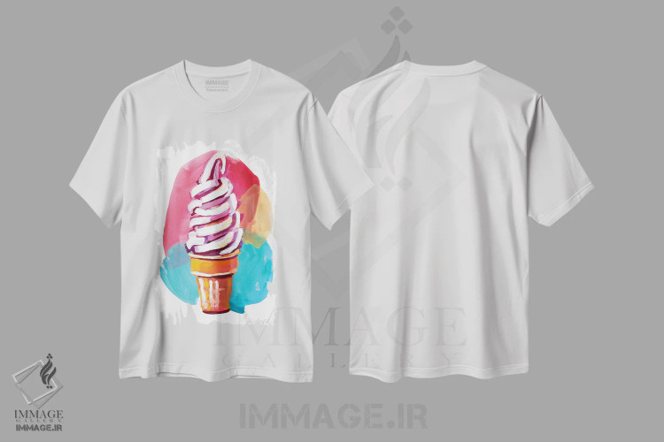 تیشرت سفید طرح دار بستنی در ماه مه I، مدیوم اثر لورِل گرینفیلد | فروشگاه ایماژ