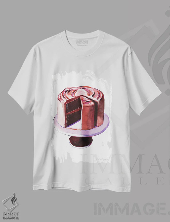 تیشرت سفید طرح دار کیک شکلاتی و یک برش از آن، مدیوم اثر لورِل گرینفیلد | فروشگاه ایماژ