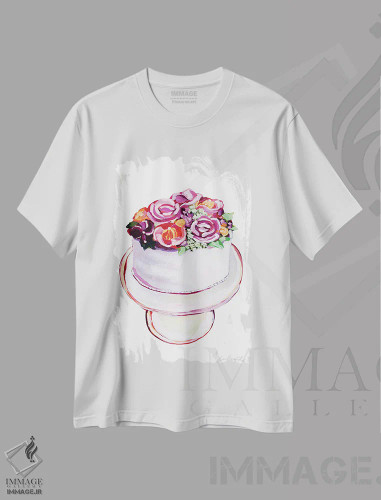 تیشرت سفید طرح دار کیک گل وانیلی، مدیوم اثر لورِل گرینفیلد | فروشگاه ایماژ