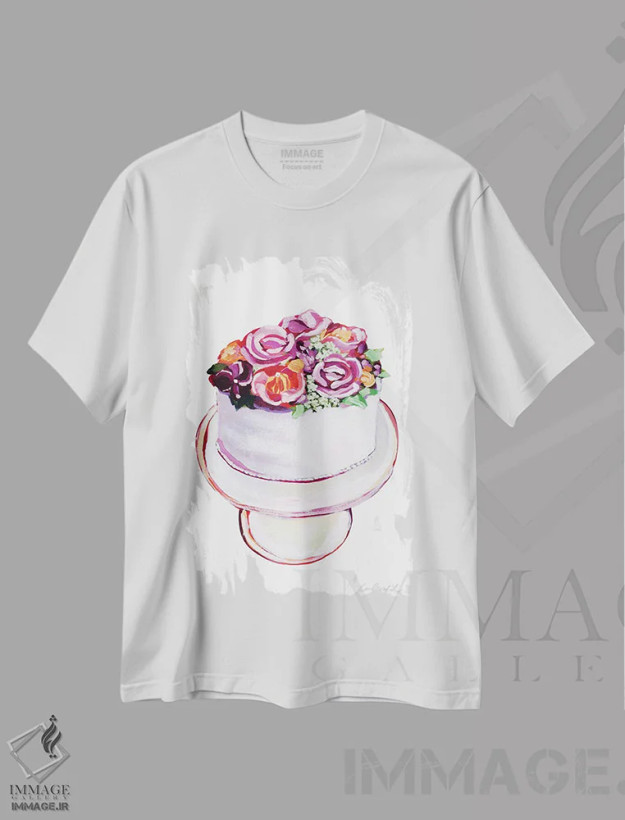 تیشرت سفید طرح دار کیک گل وانیلی، مدیوم اثر لورِل گرینفیلد | فروشگاه ایماژ