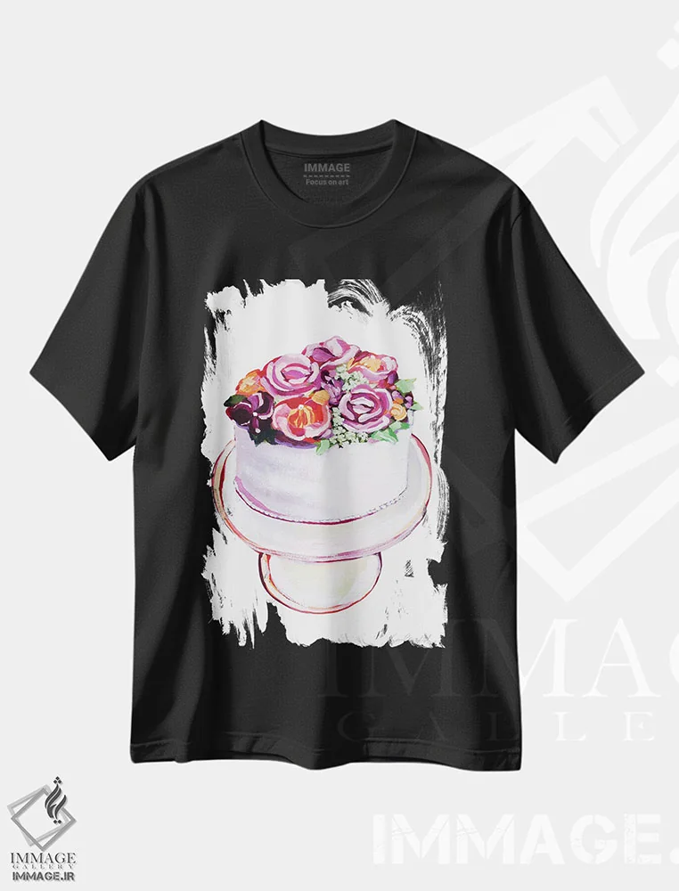 تیشرت مشکی طرح دار کیک گل وانیلی، مدیوم اثر لورِل گرینفیلد | immage.ir