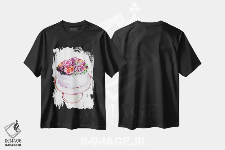 تیشرت مشکی طرح دار کیک گل وانیلی، مدیوم اثر لورِل گرینفیلد | immage.ir