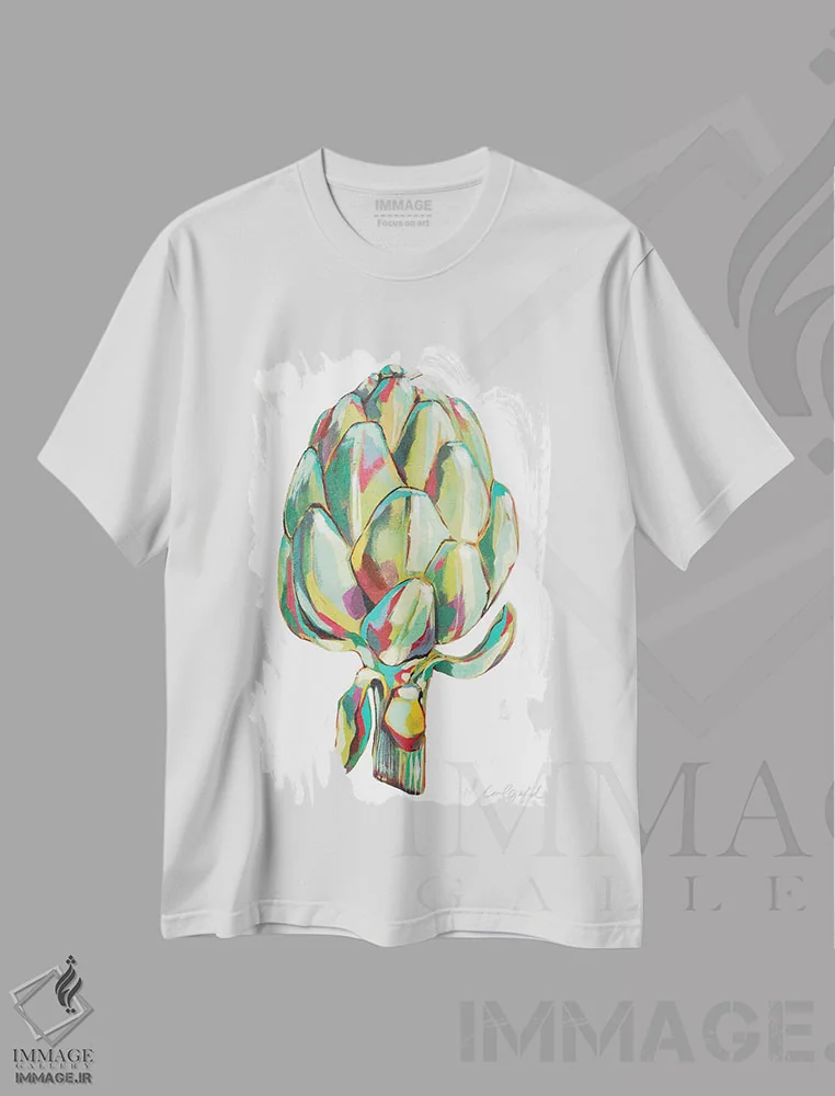 تیشرت سفید طرح دار کنگر فرنگی سبز، مدیوم اثر لورِل گرینفیلد | immage.ir