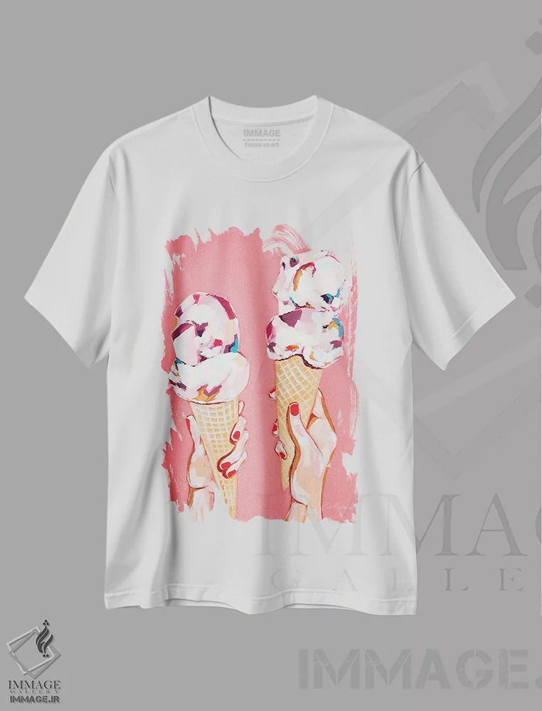 تیشرت سفید طرح دار عشق و بستنی، تزئینی اثر لورِل گرینفیلد | فروشگاه ایماژ