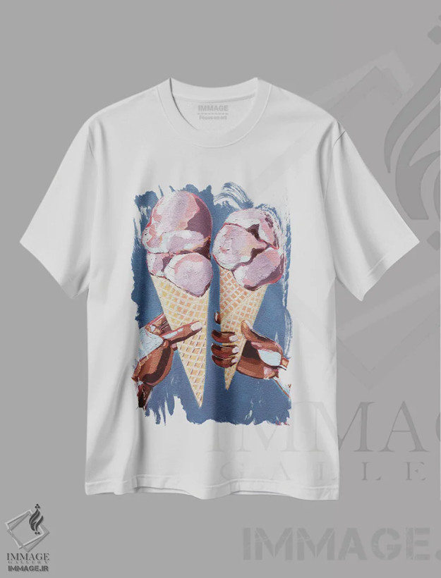 تیشرت سفید طرح دار عشق و بستنی با قیف وافل، مدیوم اثر لورِل گرینفیلد | فروشگاه ایماژ