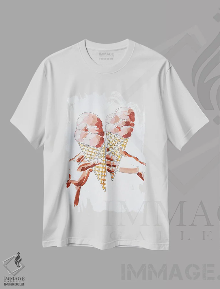 تیشرت سفید طرح دار مطالعه دست ها و بستنی، مدیوم اثر لورِل گرینفیلد | immage.ir