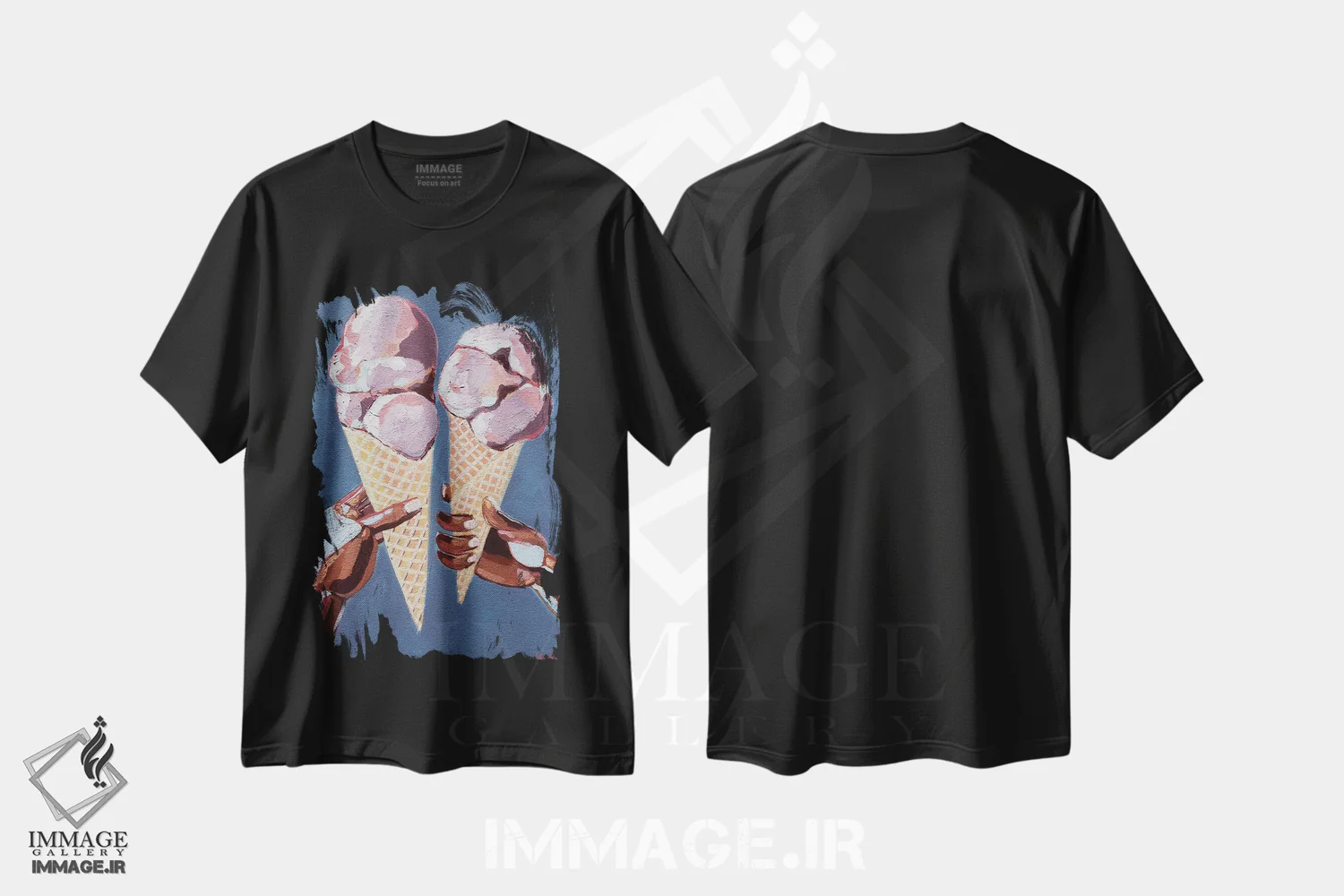 تیشرت مشکی طرح دار عشق و بستنی با قیف وافل، مدیوم اثر لورِل گرینفیلد | immage.ir