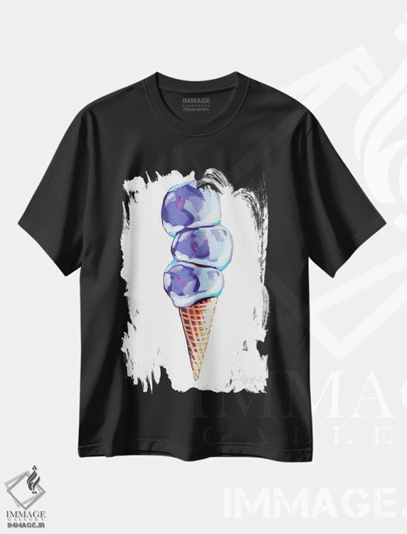 تیشرت مشکی طرح دار سه اسکوپ بستنی بنفش، مدیوم اثر لورِل گرینفیلد | فروشگاه ایماژ