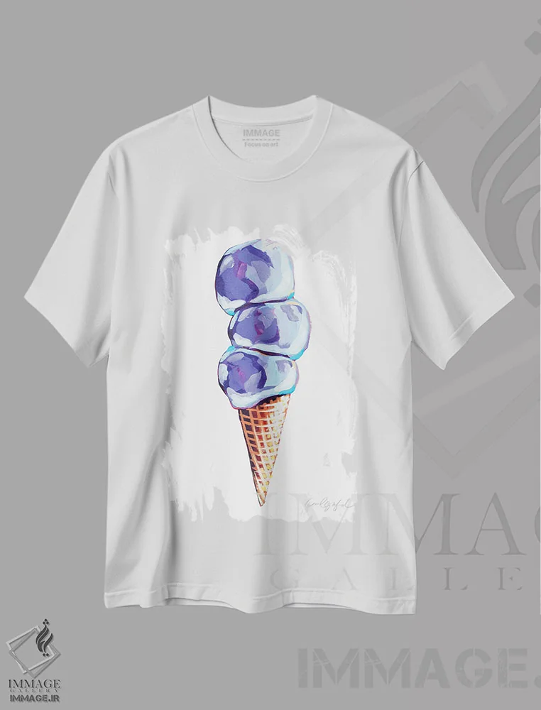 تیشرت سفید طرح دار سه اسکوپ بستنی بنفش، مدیوم اثر لورِل گرینفیلد | immage.ir
