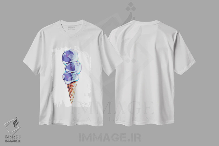 تیشرت سفید طرح دار سه اسکوپ بستنی بنفش، مدیوم اثر لورِل گرینفیلد | immage.ir