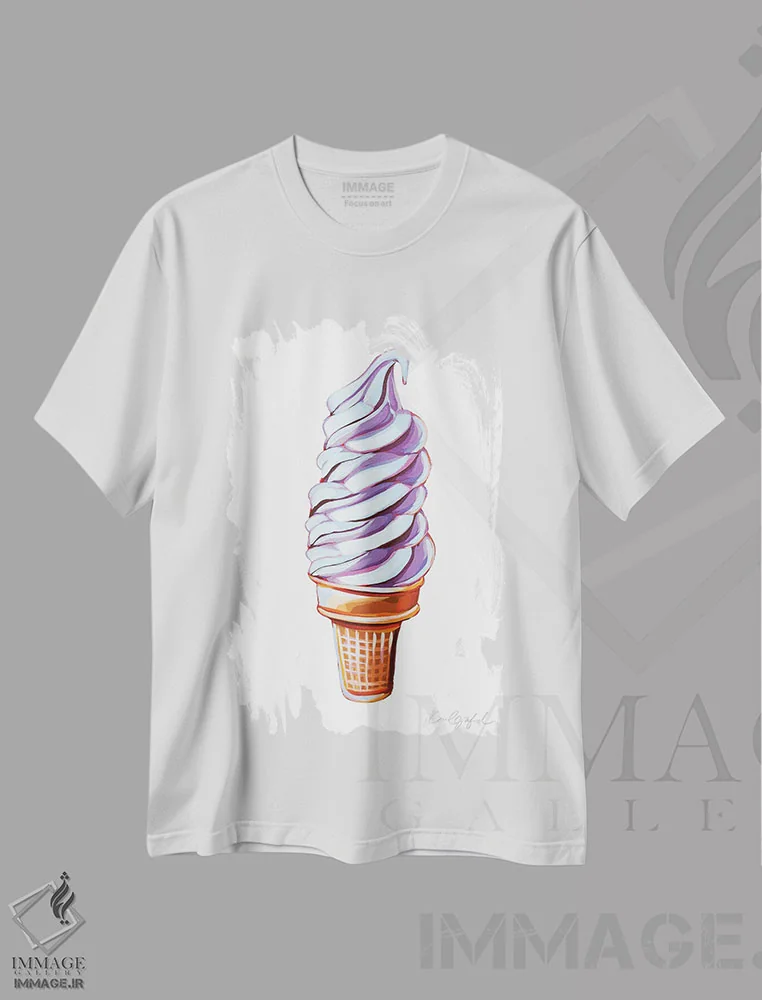 تیشرت سفید طرح دار بستنی سافت سرو بنفش، مدیوم اثر لورِل گرینفیلد | فروشگاه ایماژ
