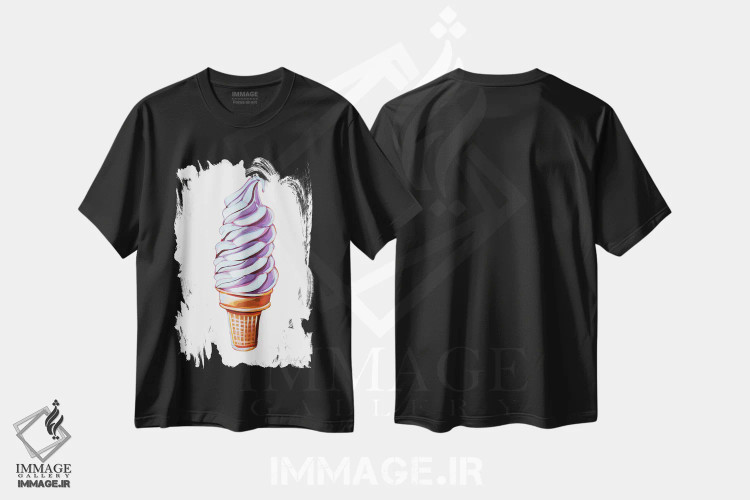 تیشرت مشکی طرح دار بستنی سافت سرو بنفش، مدیوم اثر لورِل گرینفیلد | immage.ir