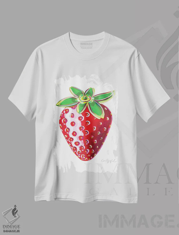 تیشرت سفید طرح دار یک عدد توت فرنگی، مدیوم اثر لورِل گرینفیلد | immage.ir