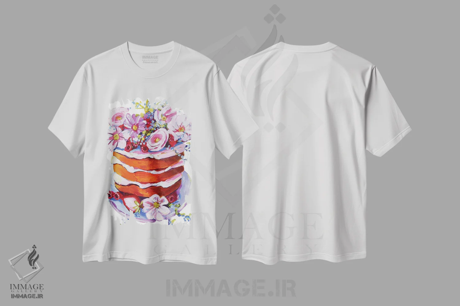 تیشرت سفید طرح دار کیک گل های بهاری، مدیوم اثر لورِل گرینفیلد | فروشگاه ایماژ