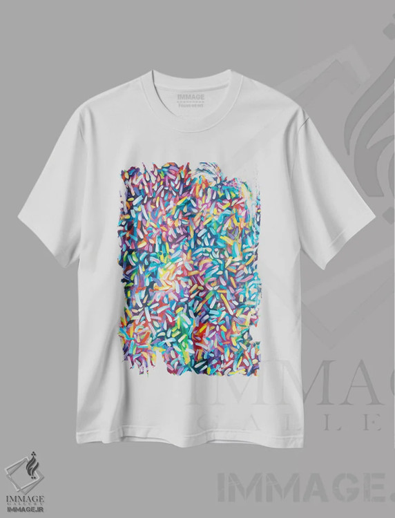 تیشرت سفید طرح دار پودر رنگی رنگین کمانی اثر لورِل گرینفیلد | فروشگاه ایماژ