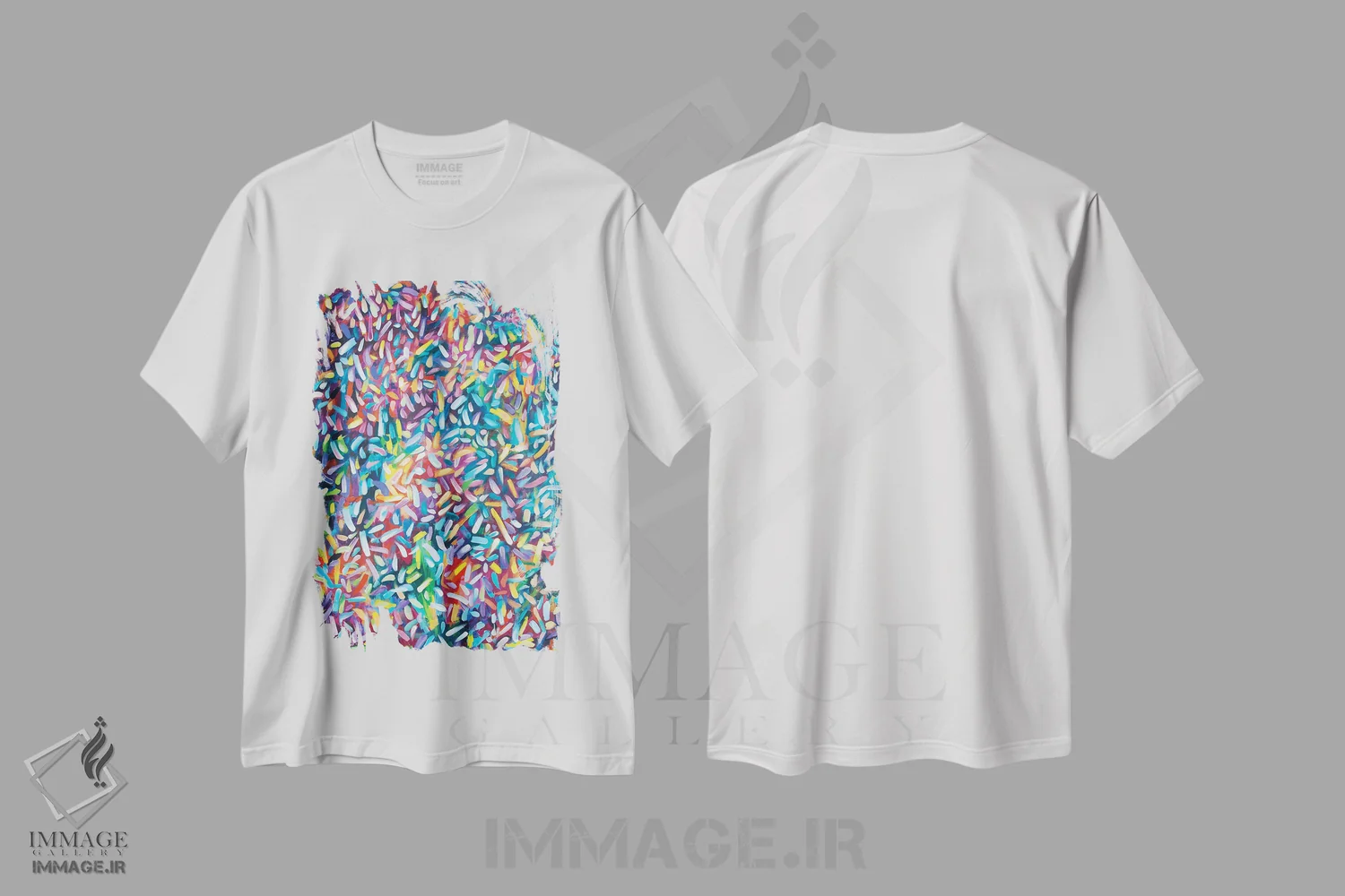 تیشرت سفید طرح دار پودر رنگی رنگین کمانی اثر لورِل گرینفیلد | فروشگاه ایماژ