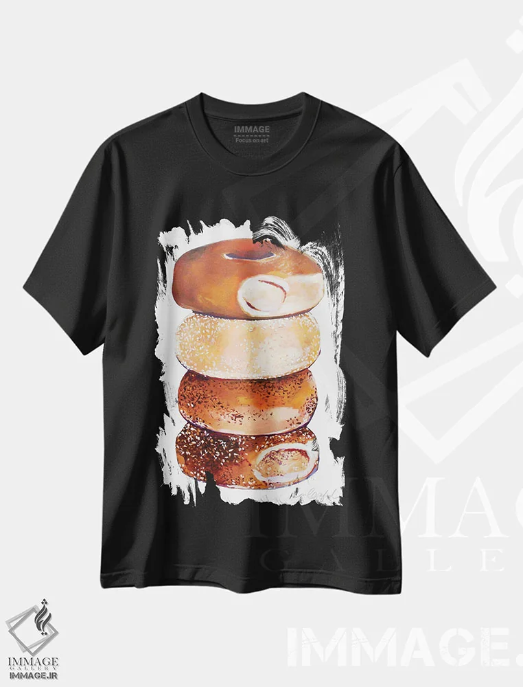 تیشرت مشکی طرح دار روی هم چیده شدن بیگل ها، تزئینی اثر لورِل گرینفیلد | فروشگاه ایماژ
