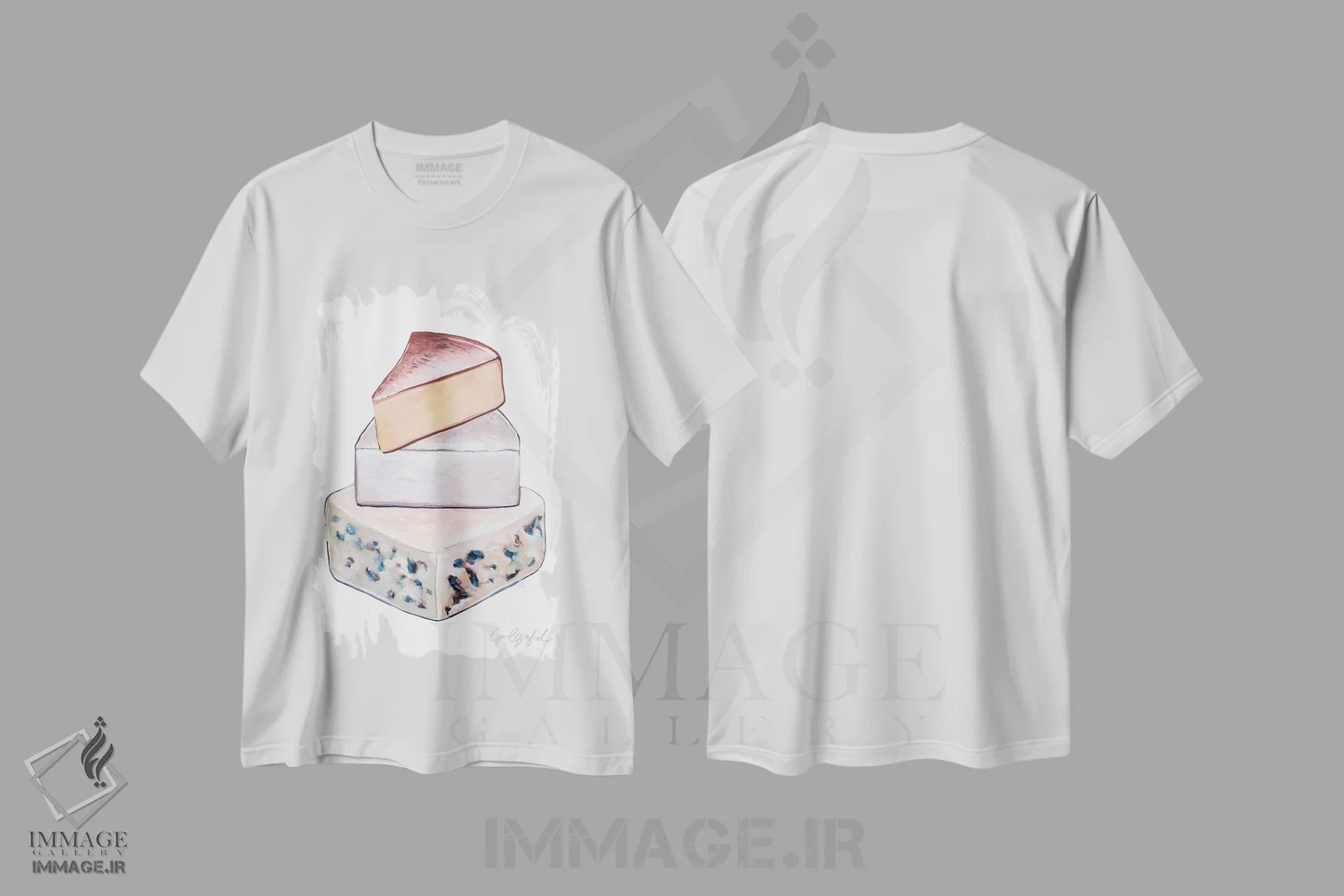 تیشرت سفید طرح دار روی هم چیده شدن پنیرها، تزئینی اثر لورِل گرینفیلد | فروشگاه ایماژ
