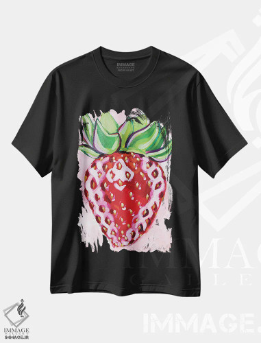تیشرت مشکی طرح دار توت فرنگی روی زمینه صورتی، مدیوم اثر لورِل گرینفیلد | فروشگاه ایماژ